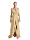 Chicsew Mother of The Bride Dress Gorgeous Off Shoulder Sleeveless Crepe High-Low Maxi Gown