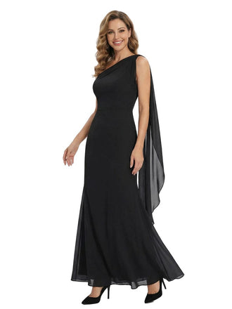 Elegant One Shoulder Chiffon Mother Of The Groom Dress Sheath Maxi Gown