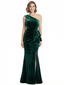 Luxury Velvet One Shoulder Mermaid Mother Of The Bride Gown With Ruffle Slit
