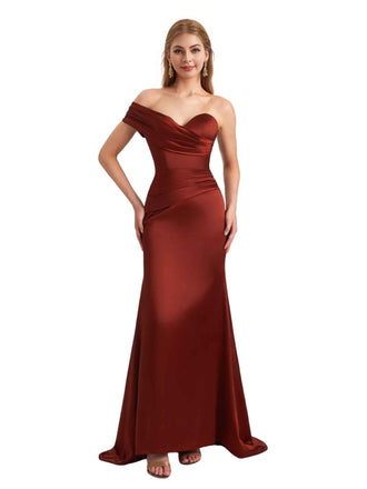 Elegant Silky Satin One Shoulder Mermaid Floor Length Bridesmaid Dresses Online