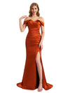 Sexy Off The Shoulder Silky Satin Side Split Mermaid Long Bridesmaid Dresses