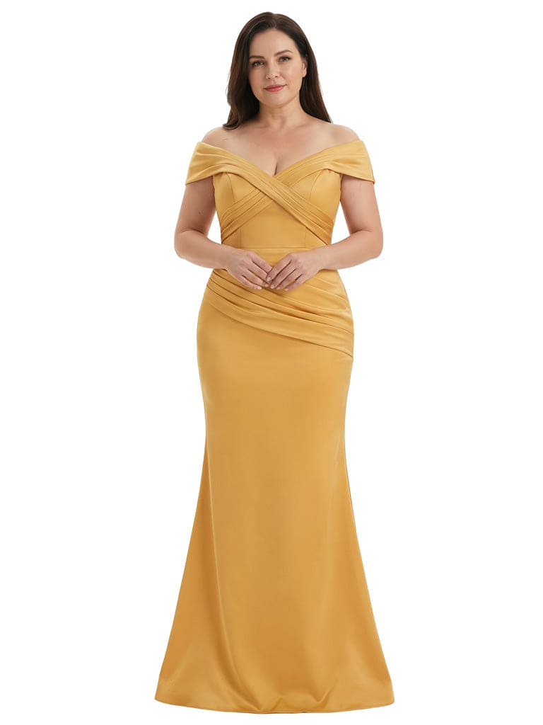 Elegant Soft Satin Sleeveless Off Shoulder Mermaid Floor-Length Mother Of The Bride Dresses