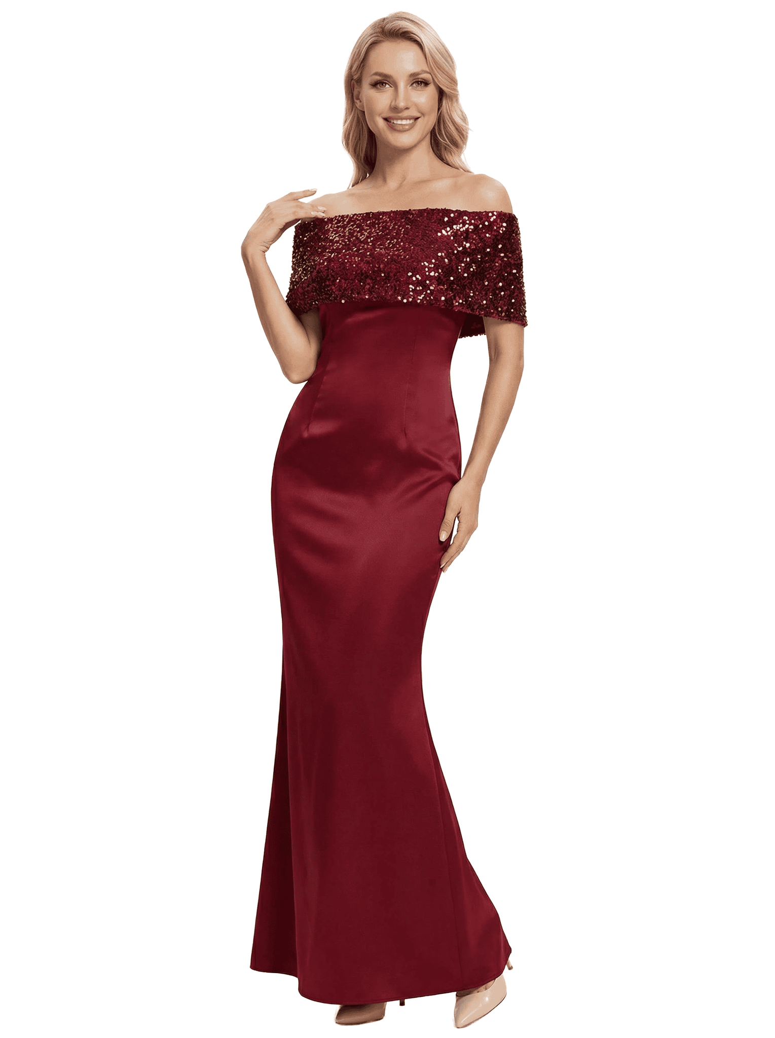 Chicsew Elegant Satin Off Shoulder Sequin Mermaid Mother Of The Groom Gowns