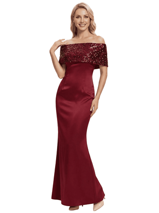 Chicsew Elegant Satin Off Shoulder Sequin Mermaid Mother Of The Groom Gowns