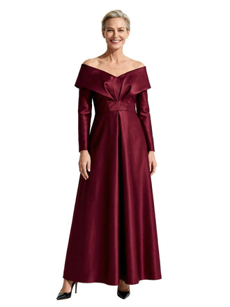 Classy Off Shoulder Long Sleeves Satin Mother Of The Bride A-line Gown