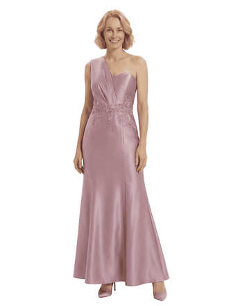 Chicsew Mother of The Groom Dresses One Shoulder Satin Mermaid Maxi Gown Fancy Embroidered Formal Bridal Party Dress