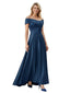 Elegant Off Shoulder A-Line Satin Mother of The Bride Dress With Pleated Crisscross Top