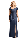 Elegant Satin Asymmetric Straps Side Slit Mermaid Long Mother Of The Bride Dresses