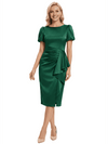 Chicsew Elegant Jewel Puff Sleeves Ruffle Satin Sheath Mother Of The Bride Dresses