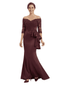 Chicsew Mother of The Groom Dress Off Shoulder 3/4 Sleeve Lace Satin Trumpet Maxi Gown Fancy Ruffled