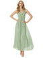 Elegant Deep V-Neck Spaghetti Straps A-line Chiffon Ankle-Length Bridesmaid Dresses