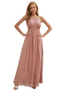 Elegant Chiffon Halter A-line Floor-Length Bridesmaid Dresses