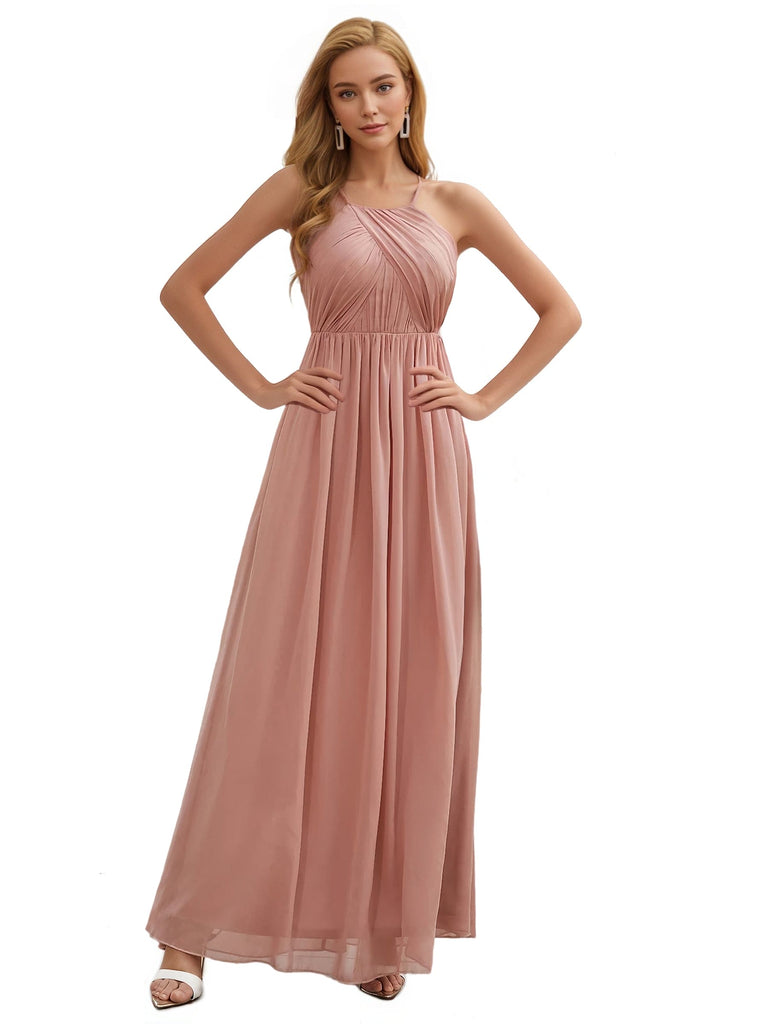 Elegant Chiffon Halter A-line Floor-Length Bridesmaid Dresses