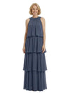Beautiful Halter Sleeveless Chiffon Tiered Maxi Modern Mother of The Groom Dresses