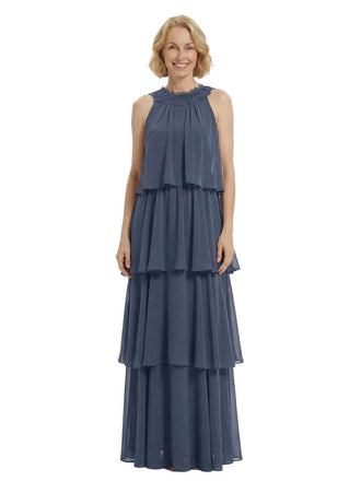 Beautiful Halter Sleeveless Chiffon Tiered Maxi Modern Mother of The Groom Dresses