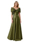Beautiful Off The Shoulder Satin Mother Of The Bride Dress Ruched Sleeves A-Line Maxi Gown