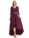 Chicsew Elegant Mother Of The Bride Dress V-Neck 3/4 Sleeve Lace Satin High-Low Gown
