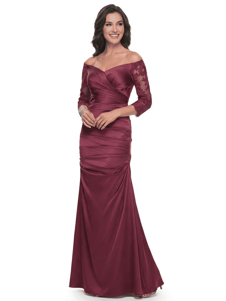 Chicsew Elegant Off Shoulder Lace 3/4 Sleeves Satin Mermaid Mother Of The Bride Dresses