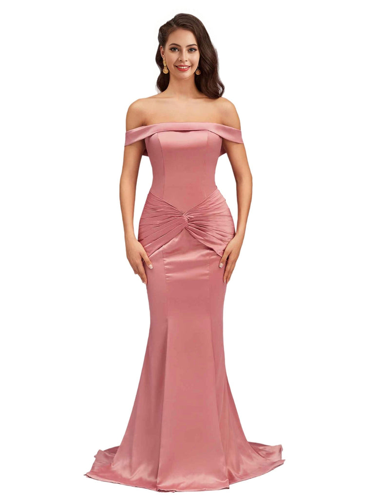 Sexy Silky Satin Off The Shoulder Mermaid Pretty Long Bridesmaid Dresses