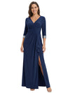 Fancy V-Neck 3/4 Sleeves A-line Mother Of The Bride Gown With Sequin Cuffs
