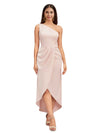 Elegant One Shoulder Slit High Low Soft Satin Midi Bridesmaid Dresses Online