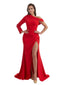 Sexy Asymmetric Mermaid Side Slit One Sleeve Crepe Long Bridesmaid Dress For Wedding
