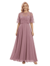 Chicsew Mother of The Groom Dresses Scoop Cape Sleeve Chiffon Maxi Gown Pretty Lace Applique Formal Bridal Event Dress