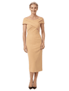 Chicsew Mother of The Bride Dress Classy Off Shoulder Crepe Sheath Midi Gown Modern Wrap Detail