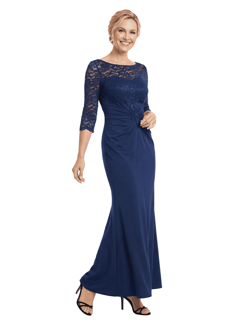 Chicsew Elegant Mother of The Groom Dress Scoop Lace 3/4 Sleeves Jersey Timeless Wedding Event Gown