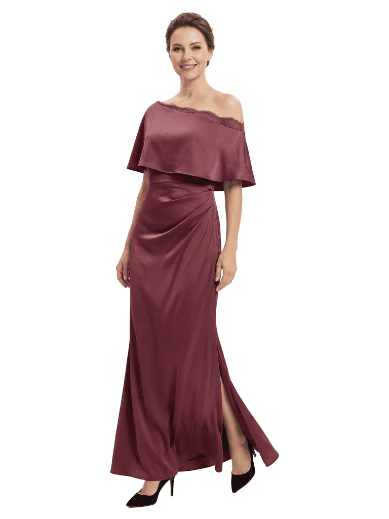 Chicsew Sexy Off Shoulder Satin Mother of The Groom Dress Lace Side Slit Mermaid Long Elegant Gown