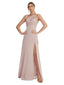 Elegant One Shoulder Spaghetti Straps Chiffon Long Bridesmaid Dresses