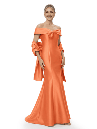 Beautiful Off Shoulder Bow Knot Satin Mermaid Mother Of The Bride Dresses