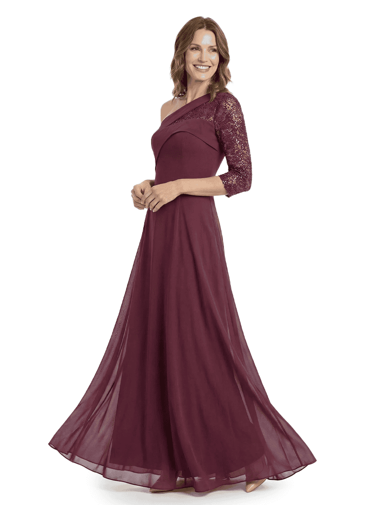 Chicsew Elegant One Shoulder 3/4 Sleeves Chiffon Mother of The Bride Gown