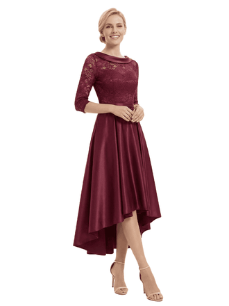 Chicsew Elegant Boat Neck Satin Lace Mother Of The Bride Dresses High-Low A-Line Gowns