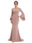 Chic V-Neck Bell Sleeve Mother Of The Bride Dress Ruched Floor Length Chiffon Formal Gown