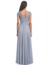 Elegant A-Line Jewel Short Sleeves Side Slit Lace Chiffon Mother of The Bride Dresses