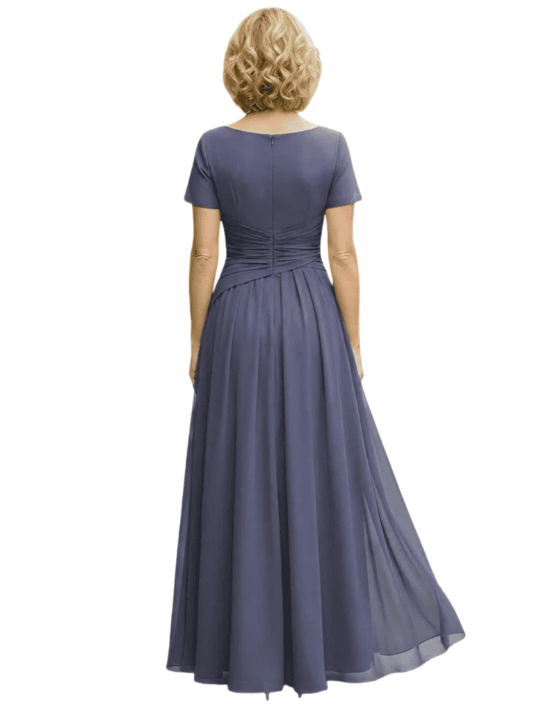 Elegant Scoop Short Sleeves Chiffon A-Line Mother of The Bride Dresses