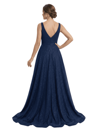 Elegant V-Neck A-Line Glitter Jersey Floor-Length Mother Of The Bride Dresses