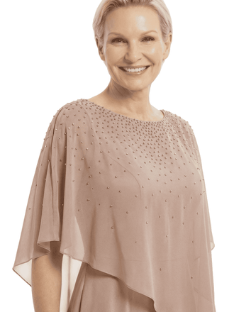 Classy Beaded Chiffon Overlay Poncho Style Mother of the Bride Gown