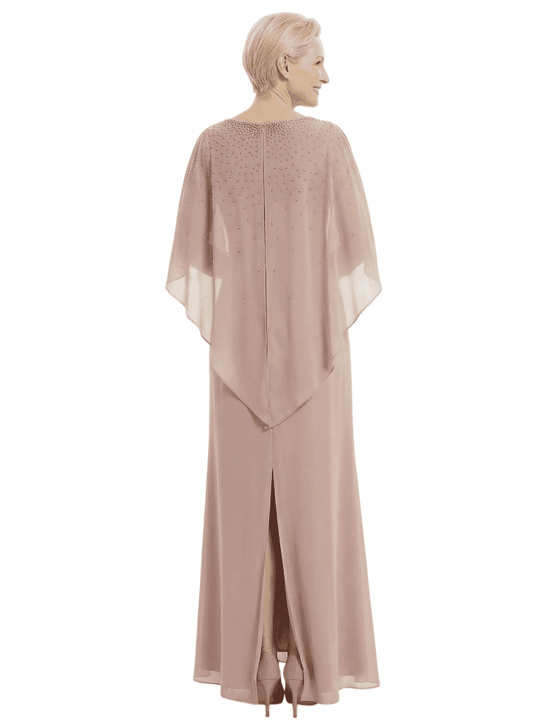 Classy Beaded Chiffon Overlay Poncho Style Mother of the Bride Gown