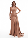 Sexy One Shoulder Side Slit Mermaid Soft Satin Long Bridesmaid Dresses Online