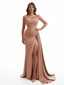 Sexy One Shoulder Side Slit Mermaid Soft Satin Long Bridesmaid Dresses Online
