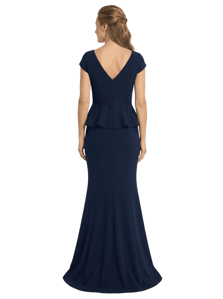 Chicsew Sexy V-neck Cap Sleeves Floor Length Mermaid Mother Of The Groom Dress With Ruffles