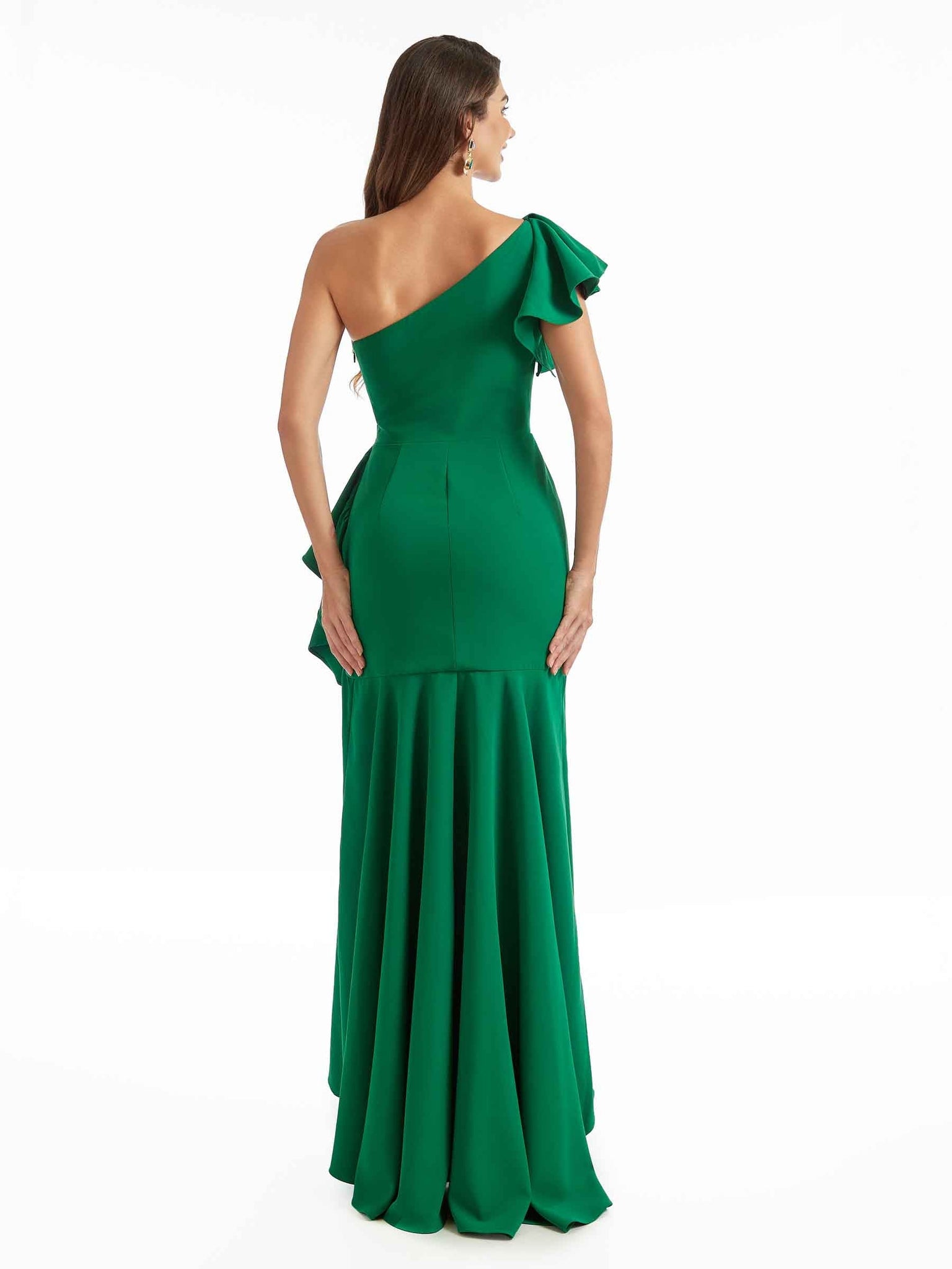 Ruffles Mermaid One Shoulder Stretch Crepe High Low Bridesmaid Dresses UK Slit