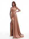 Sexy One Shoulder Side Slit Mermaid Soft Satin Long Bridesmaid Dresses Online