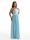 Sexy One Shoulder A-Line Stretchy Jersey Ruched Long Formal Bridesmaid Dresses