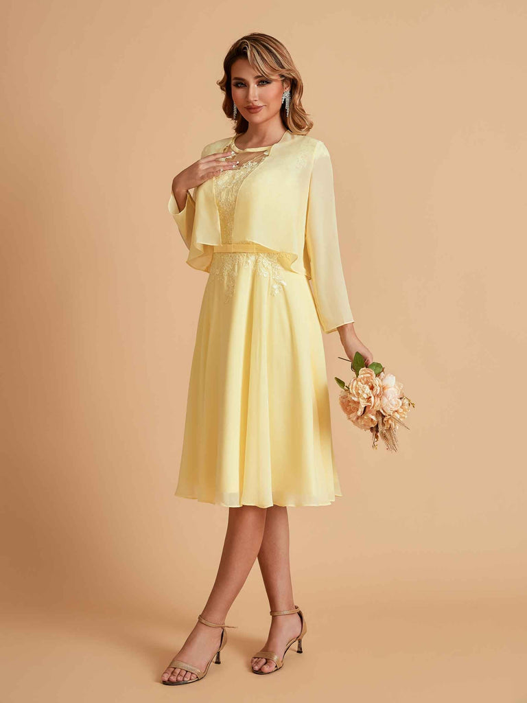 Elegant A-line Chiffon Jewel Lace Short Mother of the Brides Dresses Uk and Jacket