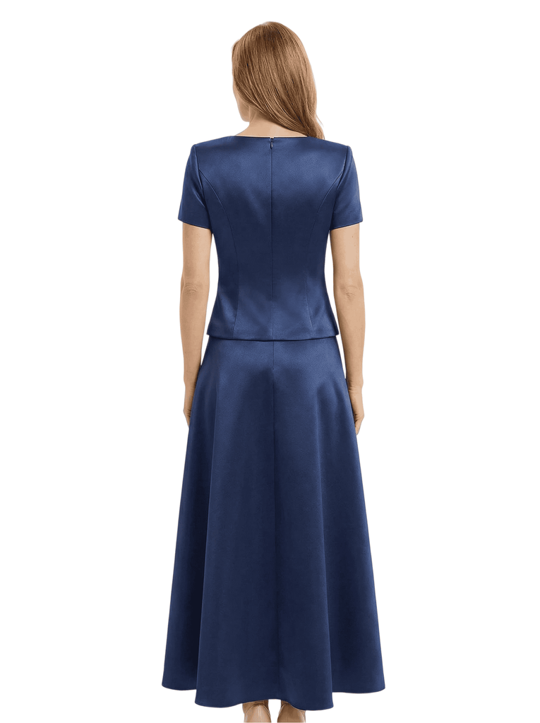 Elegant Short Sleeves A-Line Satin Mother of the Groom Evening Dress
