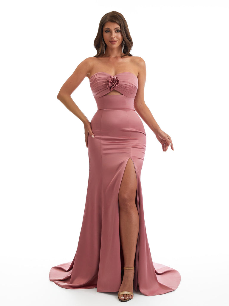 Sexy Sweetheart Side Slit Mermaid Soft Satin Long Bridesmaid Dresses Online