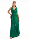 Sexy Side Split V-Neck Ruffle Stretch Satin Gown For Bridesmaids